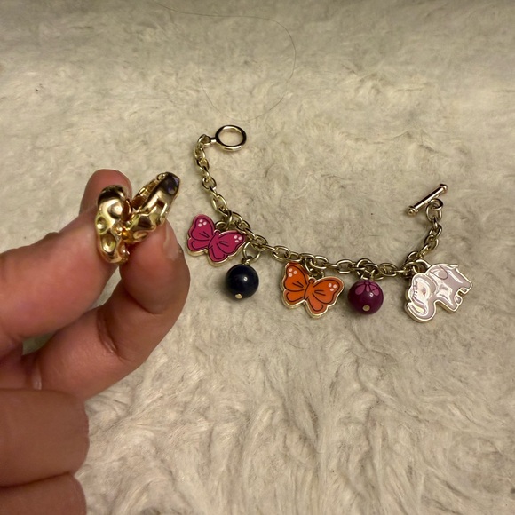 Gold Charm Bracelet with Butterfly & elephant Charms and gold hoop earrings - Picture 2 of 7